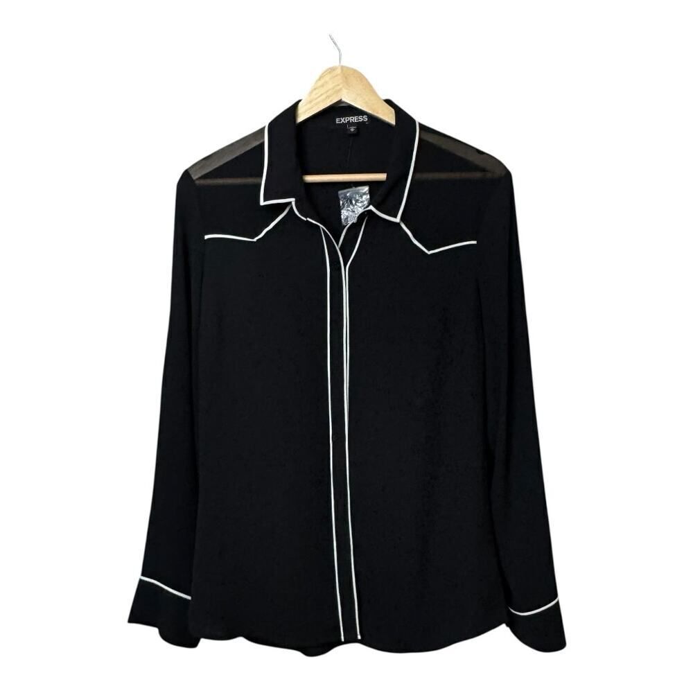 Express womens long sleeve button up black shirt size medium